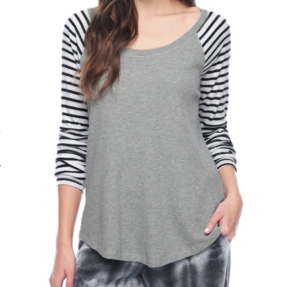Splendid Thermal Venice Striped Raglan Long Sleeve Shirt Medium - Picture 1 of 8